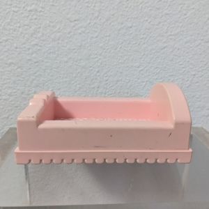 Vintage Victorian Playskool Dollhouse Furniture Pink Crib Cradle